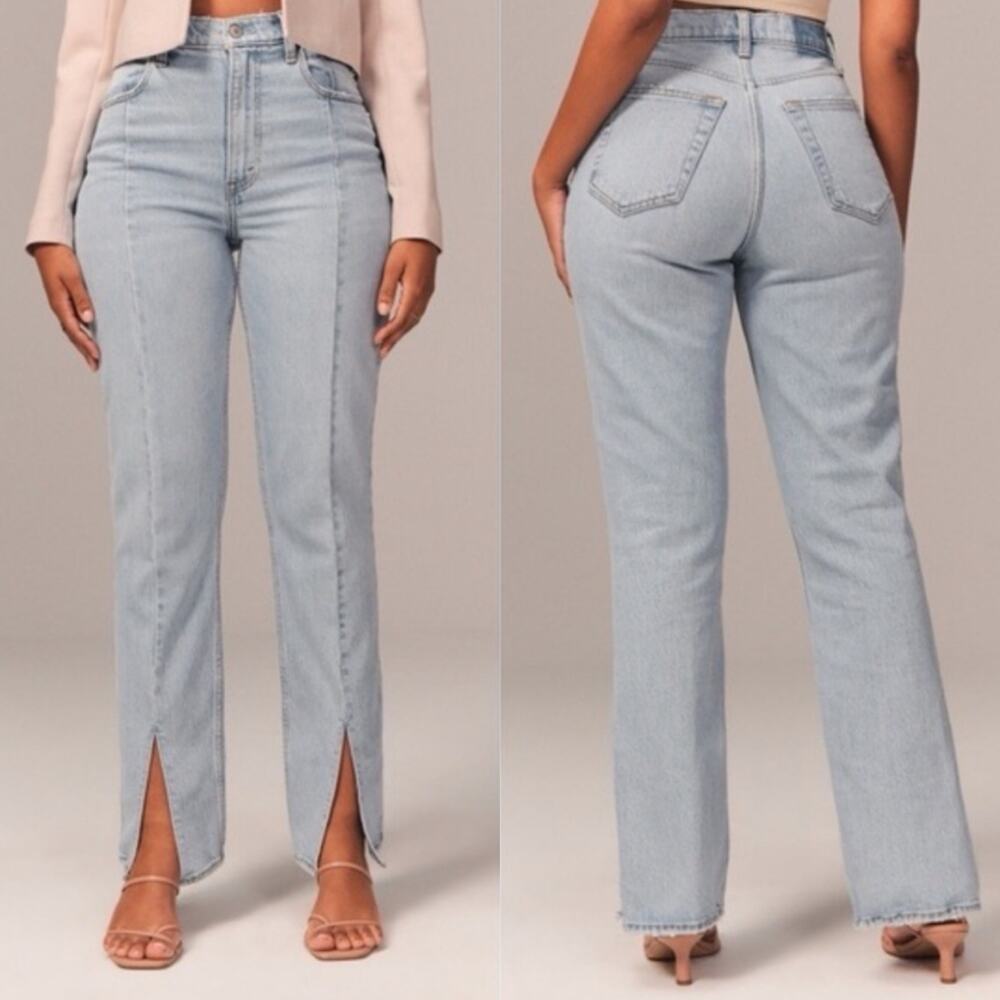 Abercrombie & Fitch Curve Love The 90s Straight Ultra High Rise Split Jeans